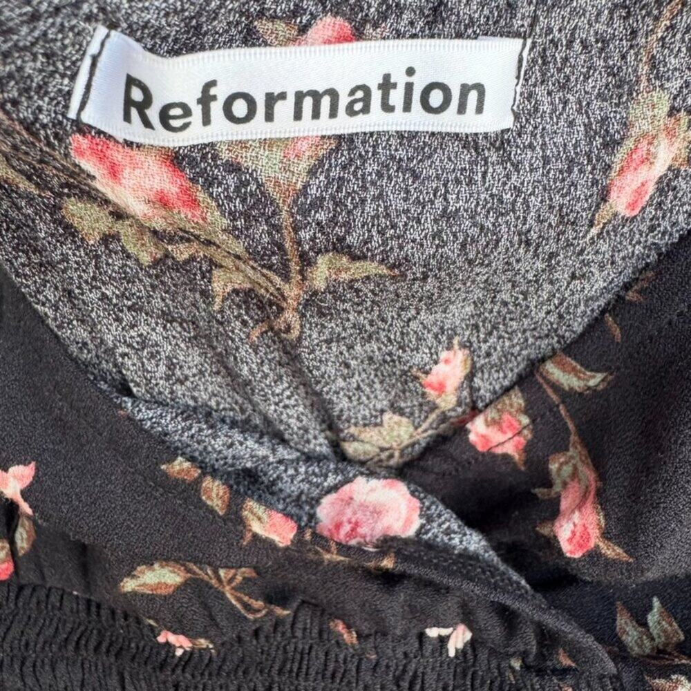 Whimsigoth Girly Grunge Black Floral Puff Sleeve Reformation Alta Top Size XS - Picture 2 of 6